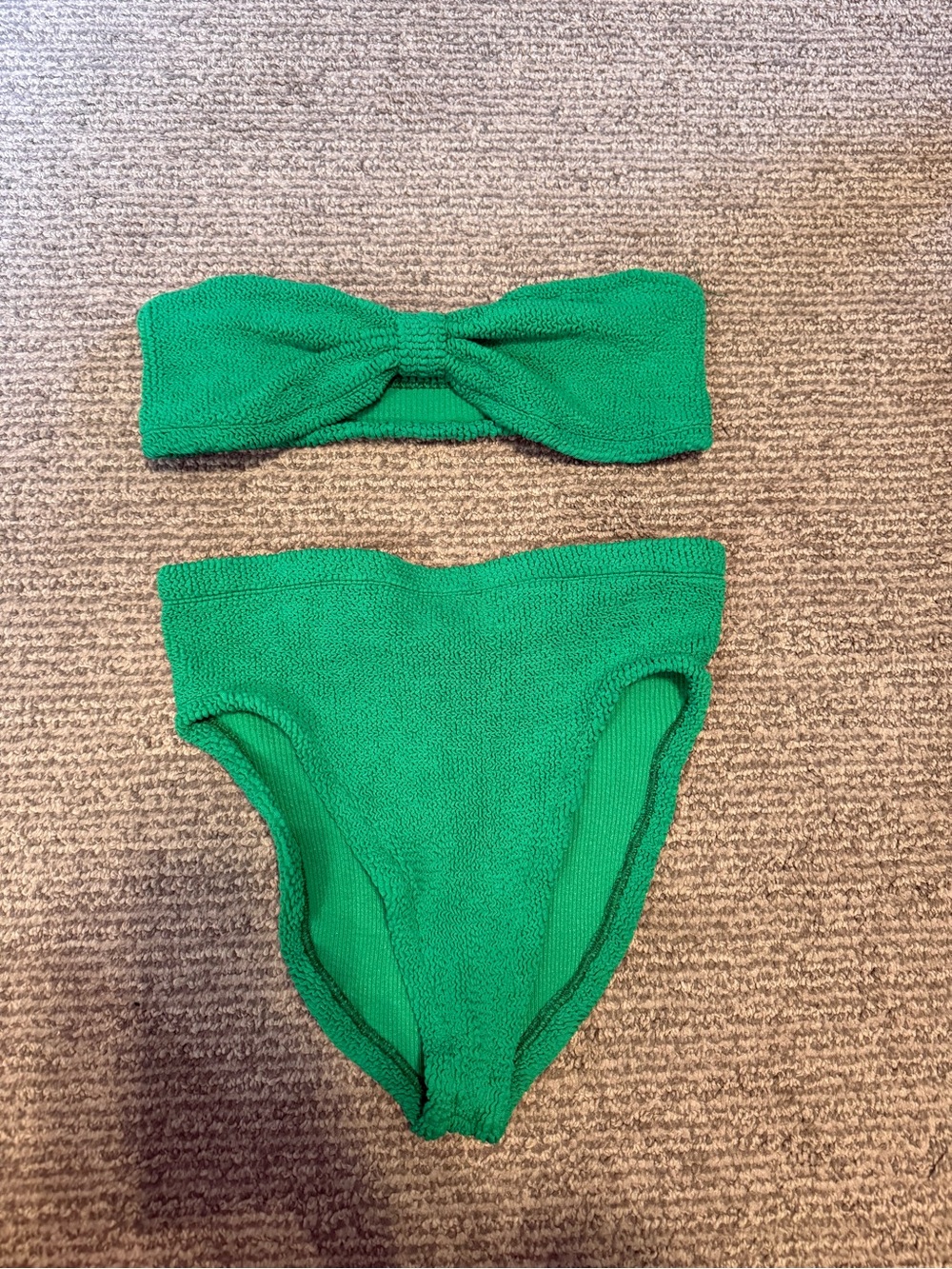 Hunza G Green Textured Bandeau Bikini Set - Picture 1 of 3